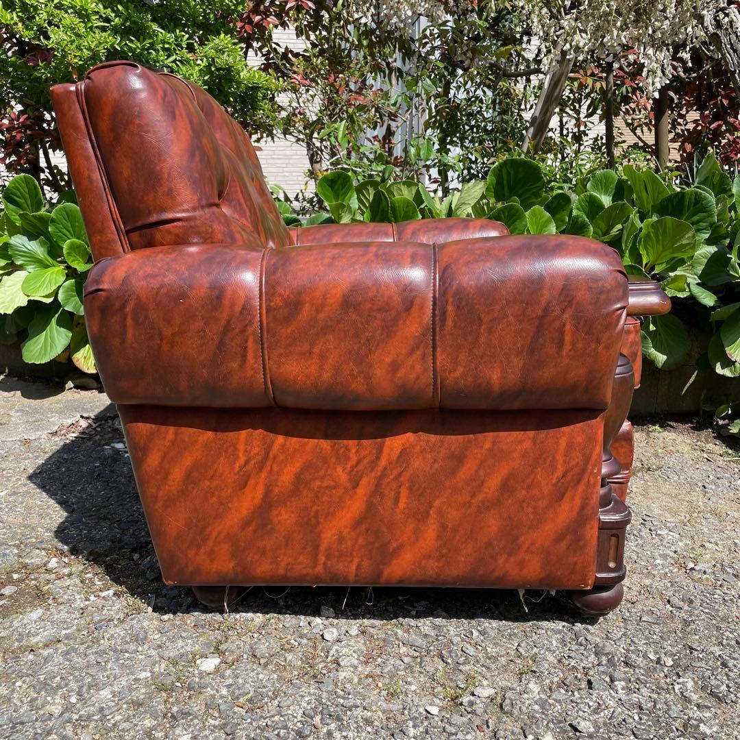 ①オールドカリモク 1人掛け ソファ 1Pソファー マーブル柄 PVC