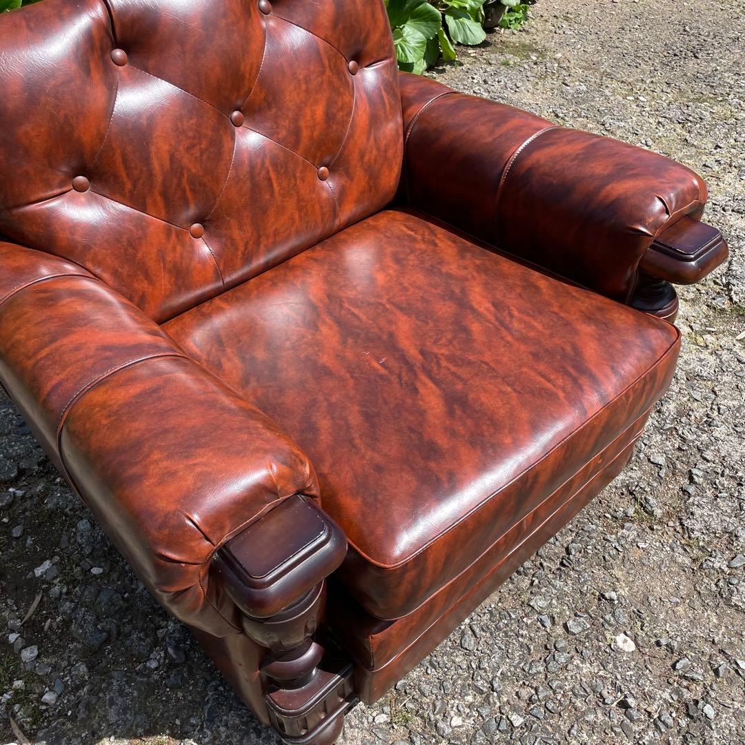 ①オールドカリモク 1人掛け ソファ 1Pソファー マーブル柄 PVC