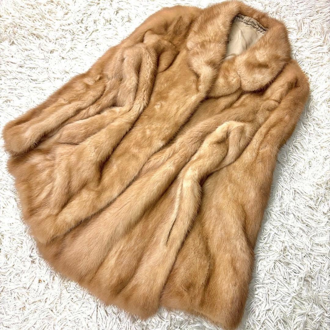 パステルミンク 本毛皮 コート リアルファー Lサイズ相当