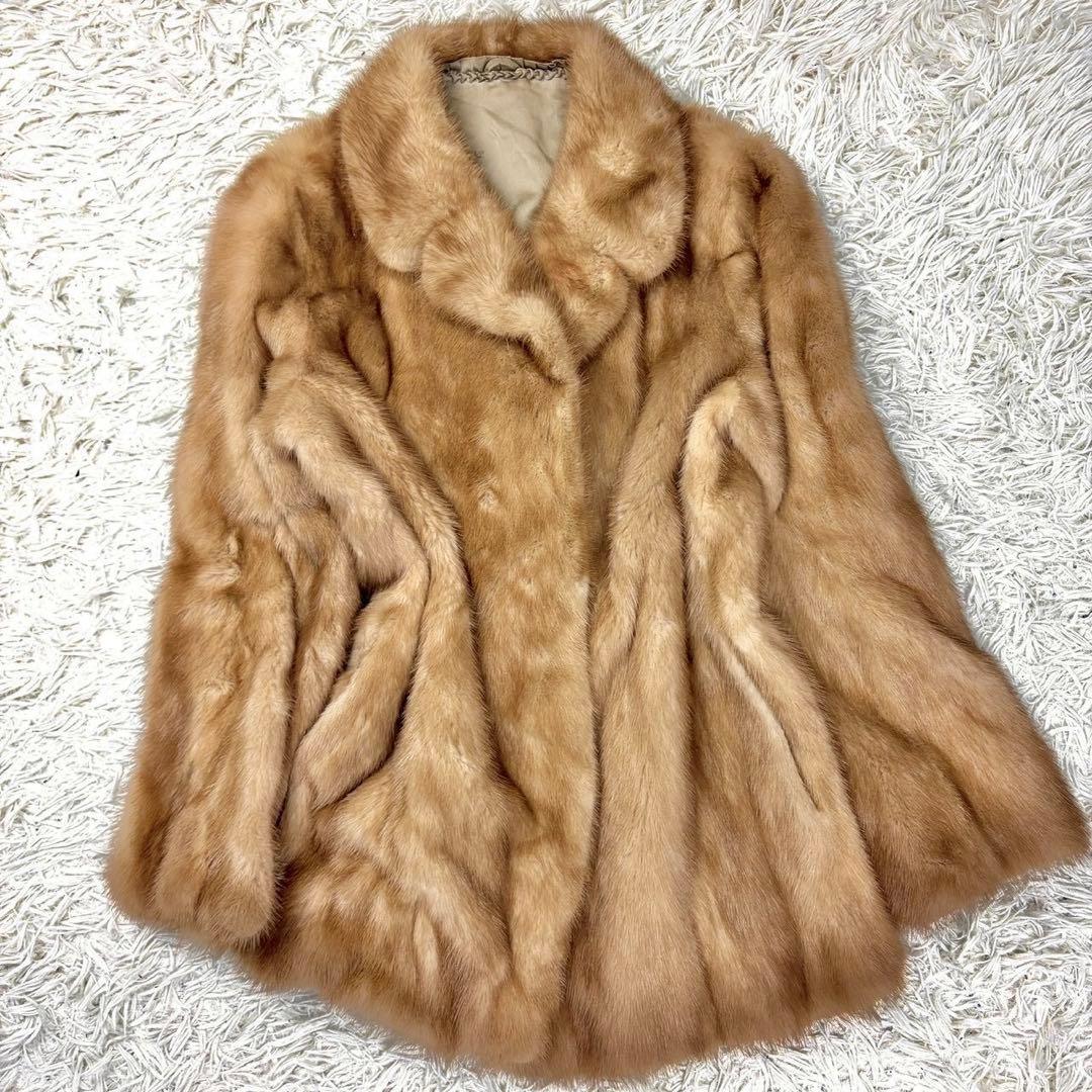 パステルミンク 本毛皮 コート リアルファー Lサイズ相当