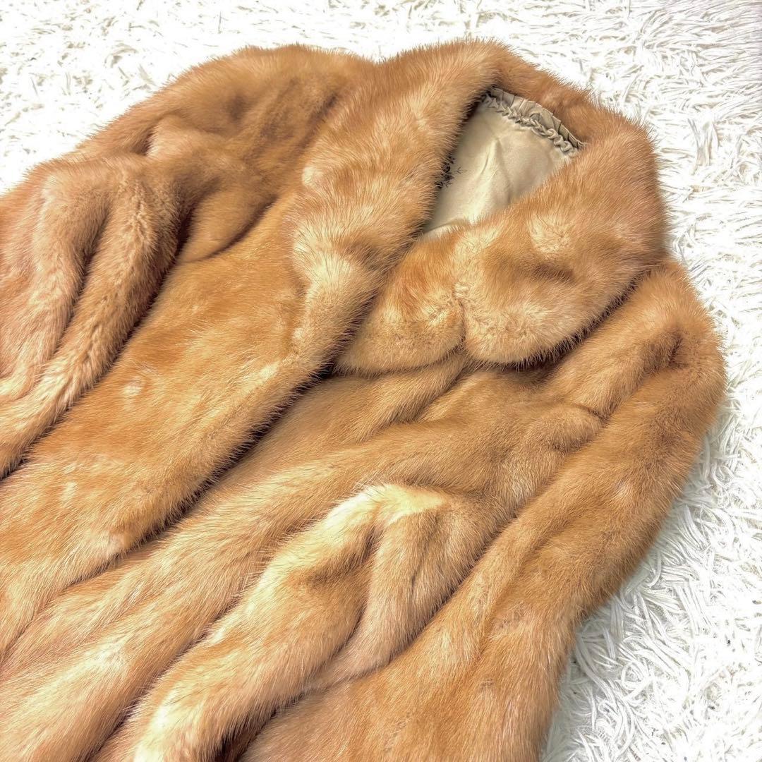 パステルミンク 本毛皮 コート リアルファー Lサイズ相当