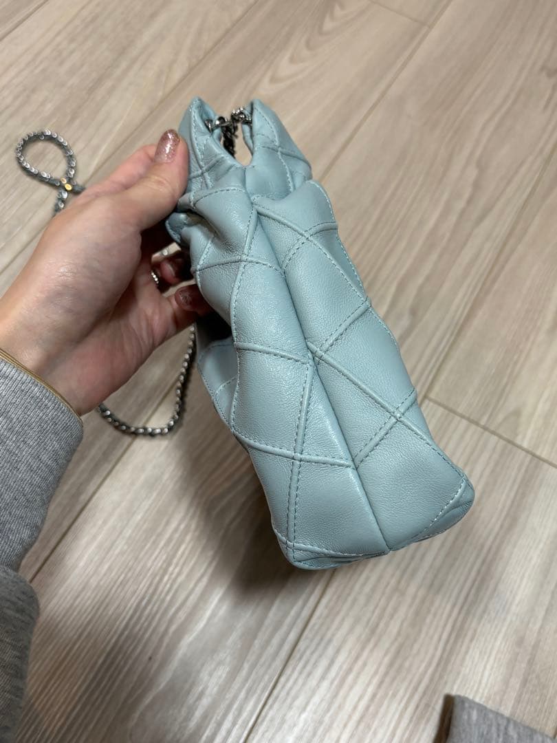 ライトブルー キルティング パーティーバッグ