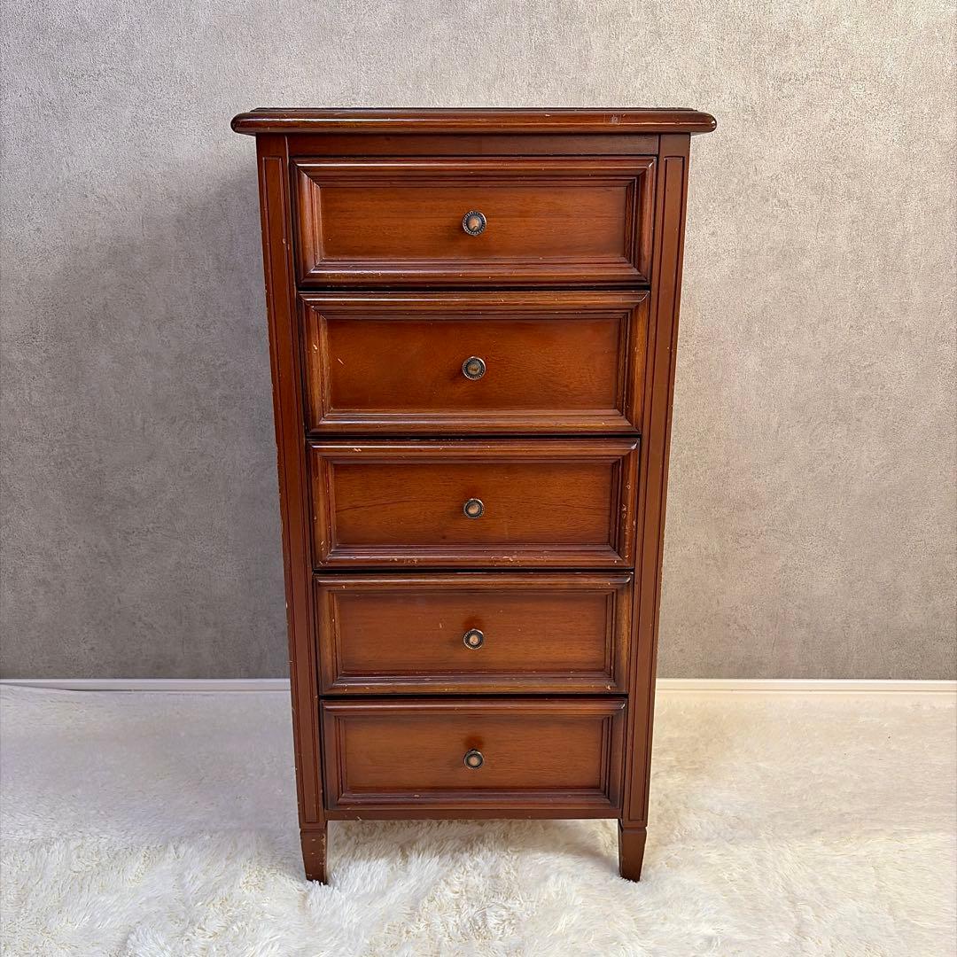 アンティーク調 5段チェスト 天然木 収納棚 コンソール クラシック レトロ