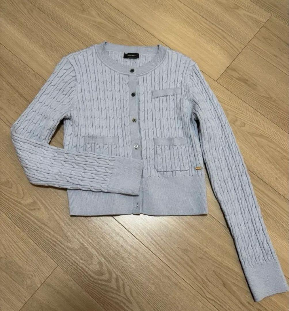 【美品】anuans サックス リトルケーブルニットカーディガン