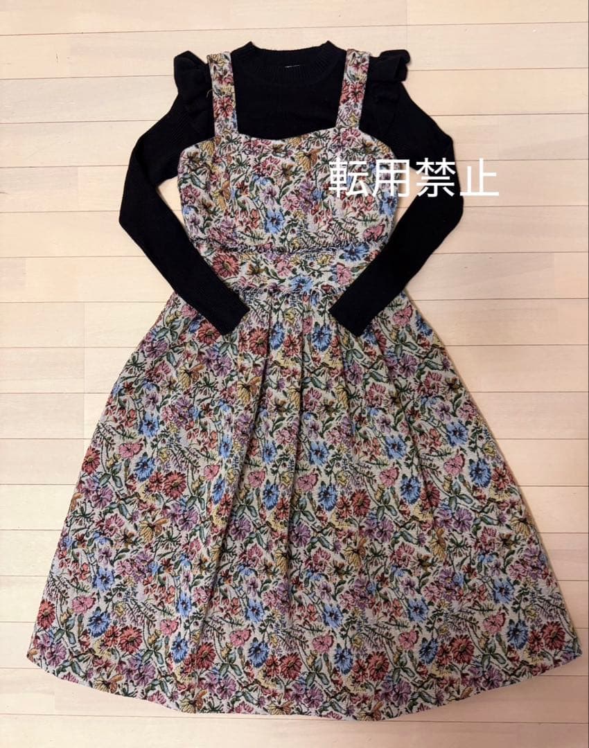 2点セット　リリーブラウン　ゴブラン　ワンピース　フリル　ニット　花柄　リボン