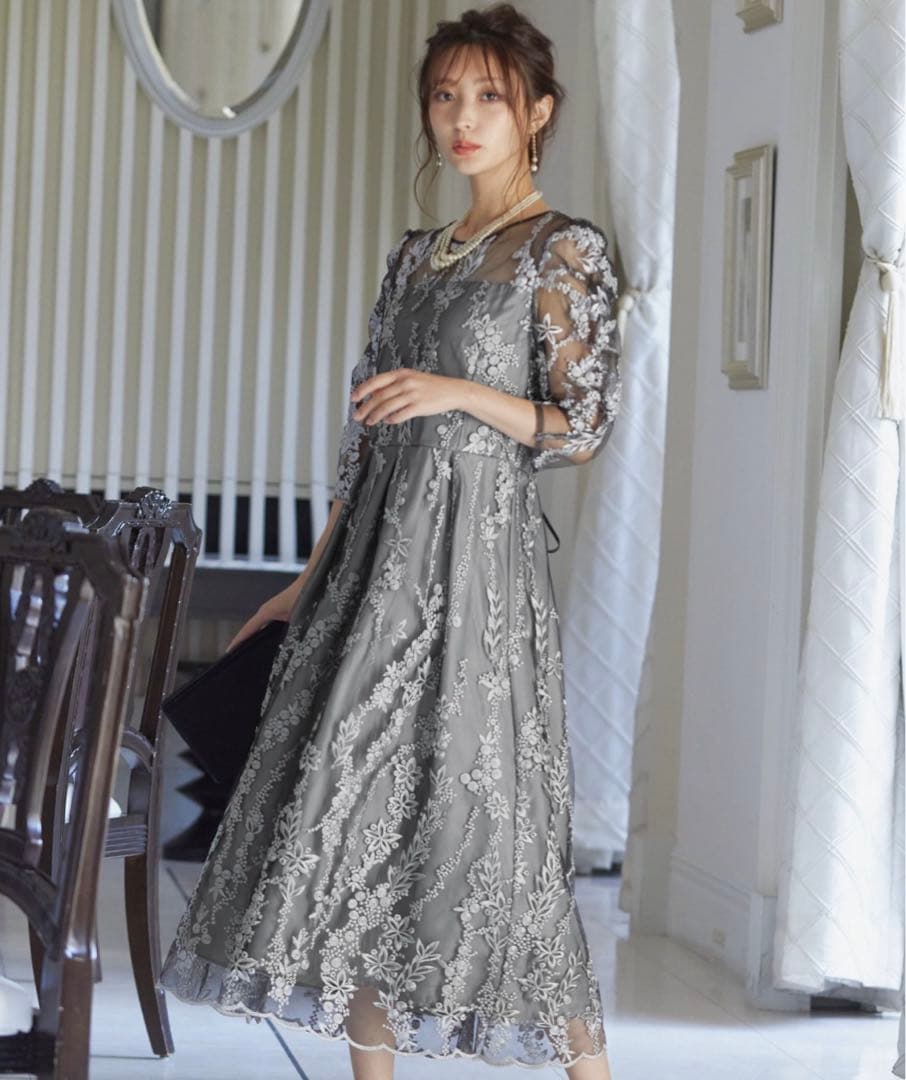 niana ニアナ 刺繍レース バックリボン パーティードレス 結婚式 ブラック