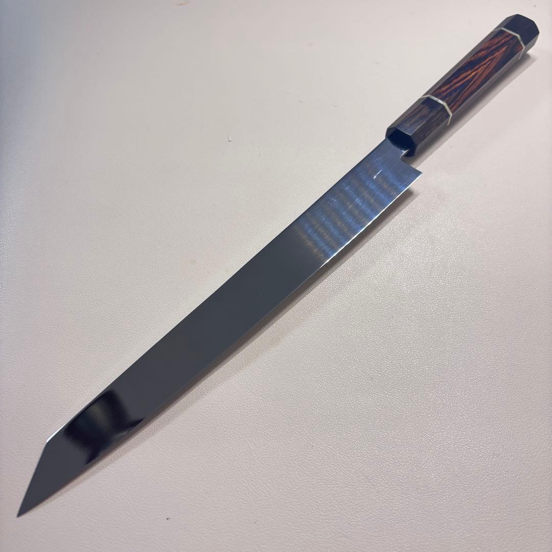 270mm 切付柳刃包丁 鏡面　天然木八角柄 刺身包丁 「全鋼」'_
