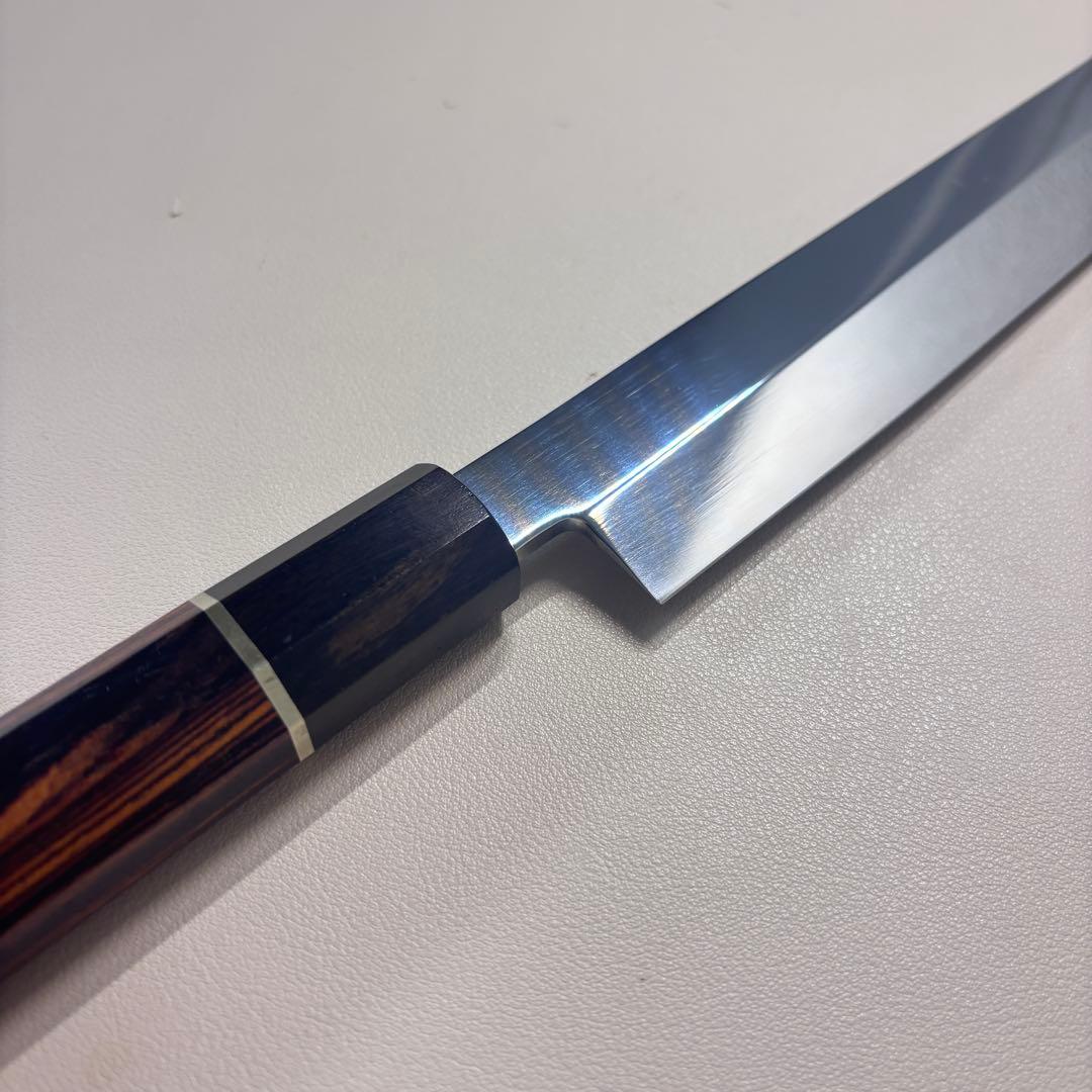 270mm 切付柳刃包丁 鏡面　天然木八角柄 刺身包丁 「全鋼」'_