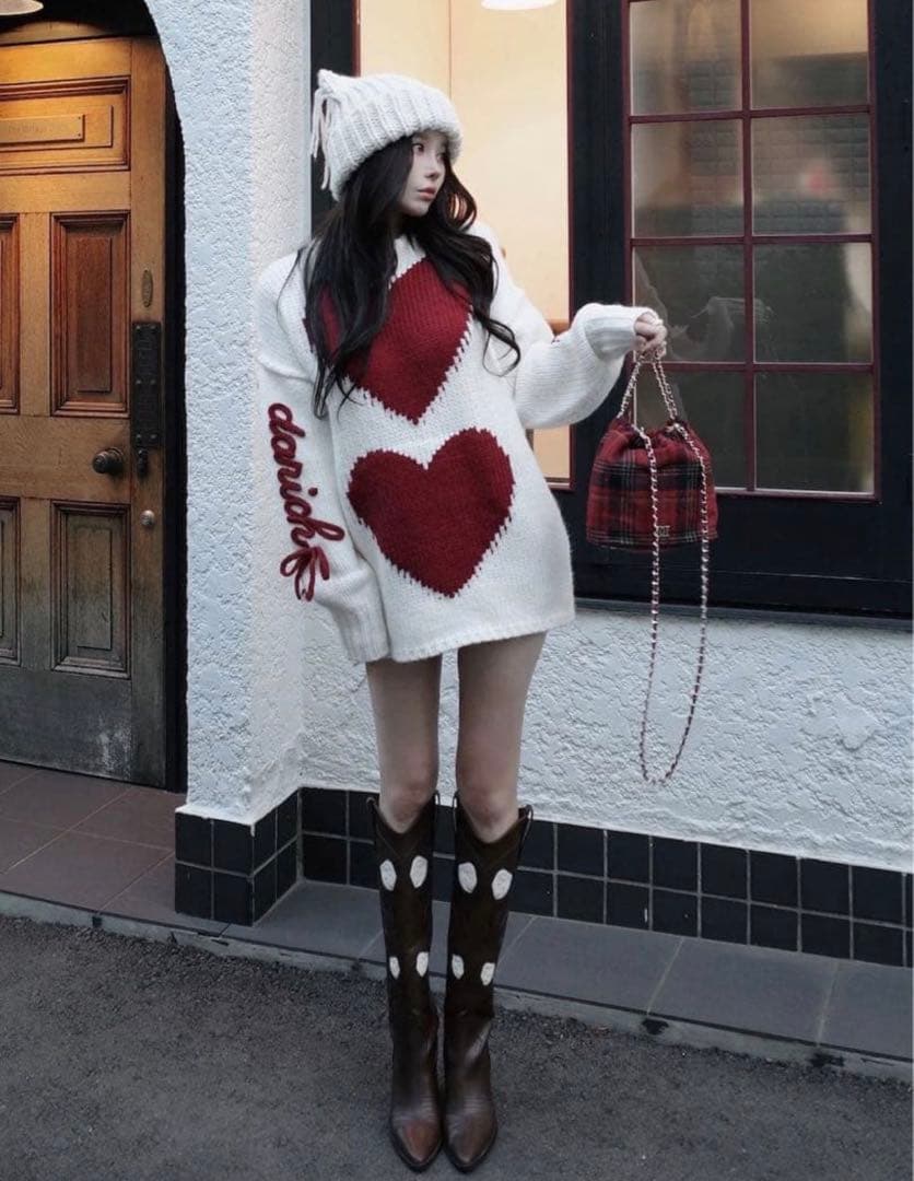 ダーリッチ　ハートロゴローゲージニットチュニック （アイボリー）