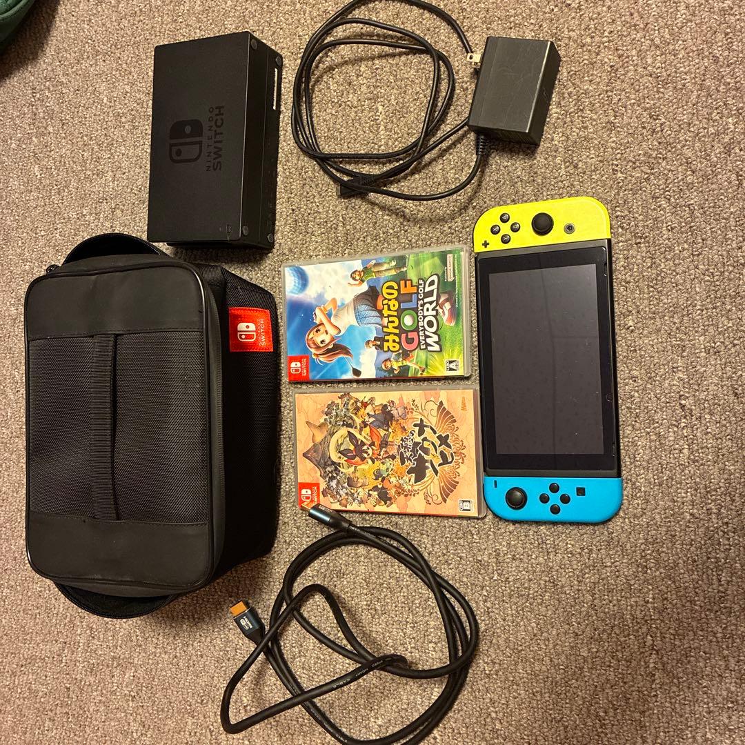 NintendoSwitch 本体 青/黄 + ゲームソフト２本持ち運べるケース
