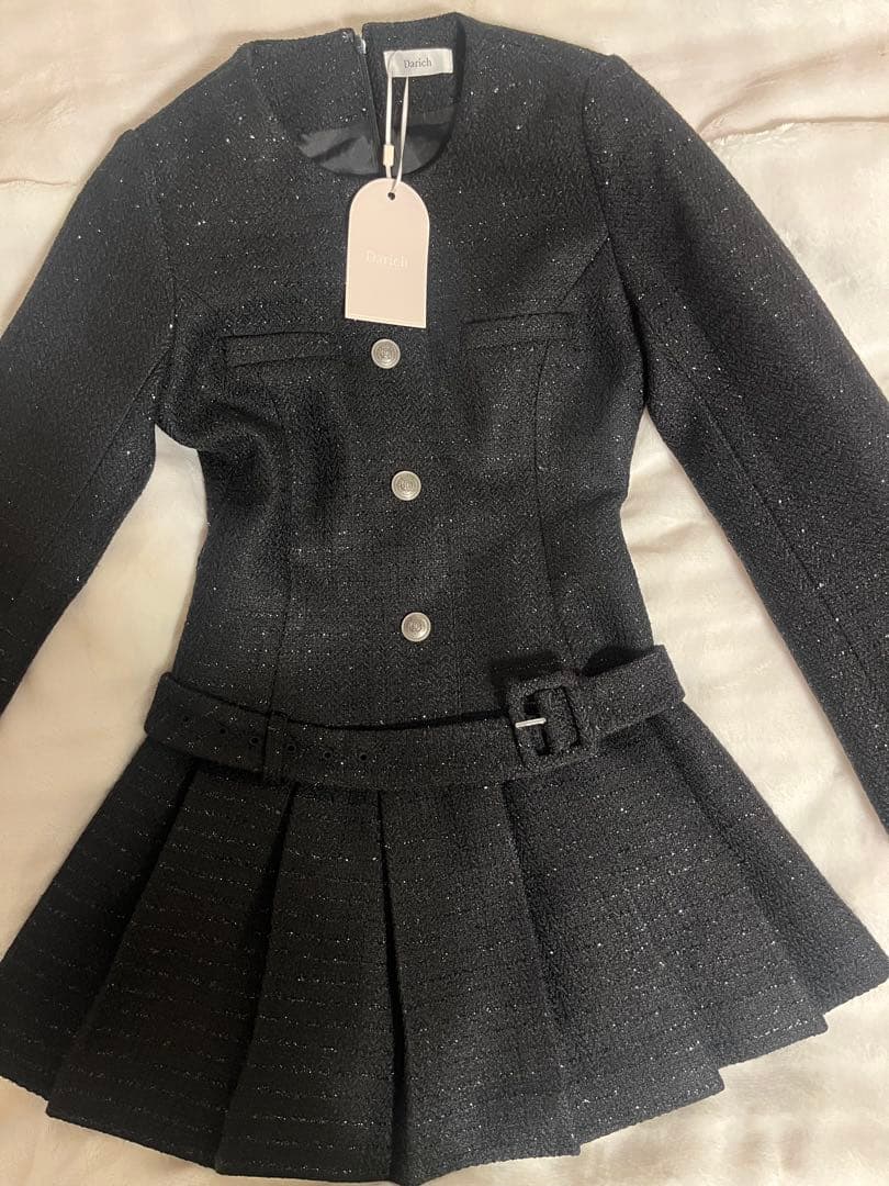 ボックスプリーツツイードミニワンピース