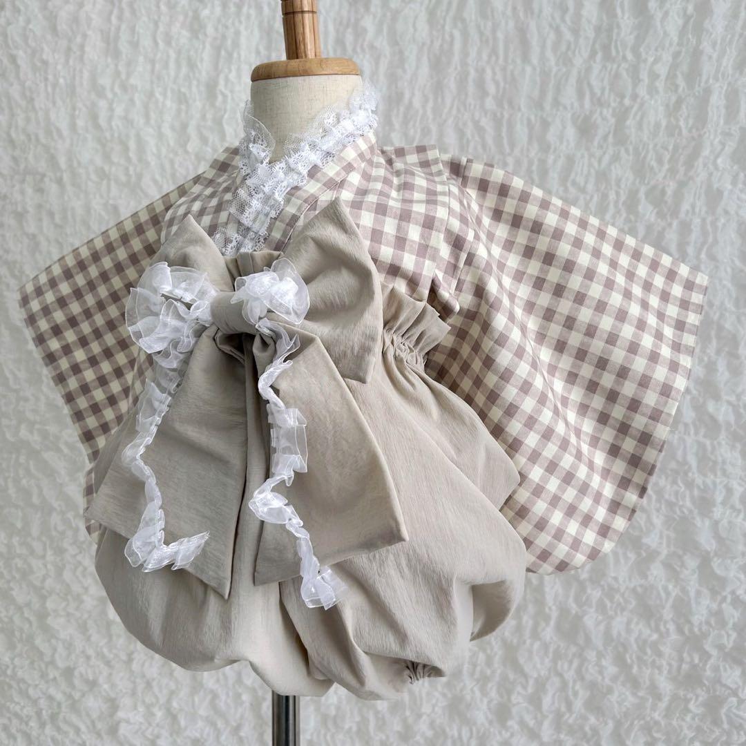 ハンドメイド❁⃘ベビー袴 豪華 くすみピンク レース お食い初め 初節句