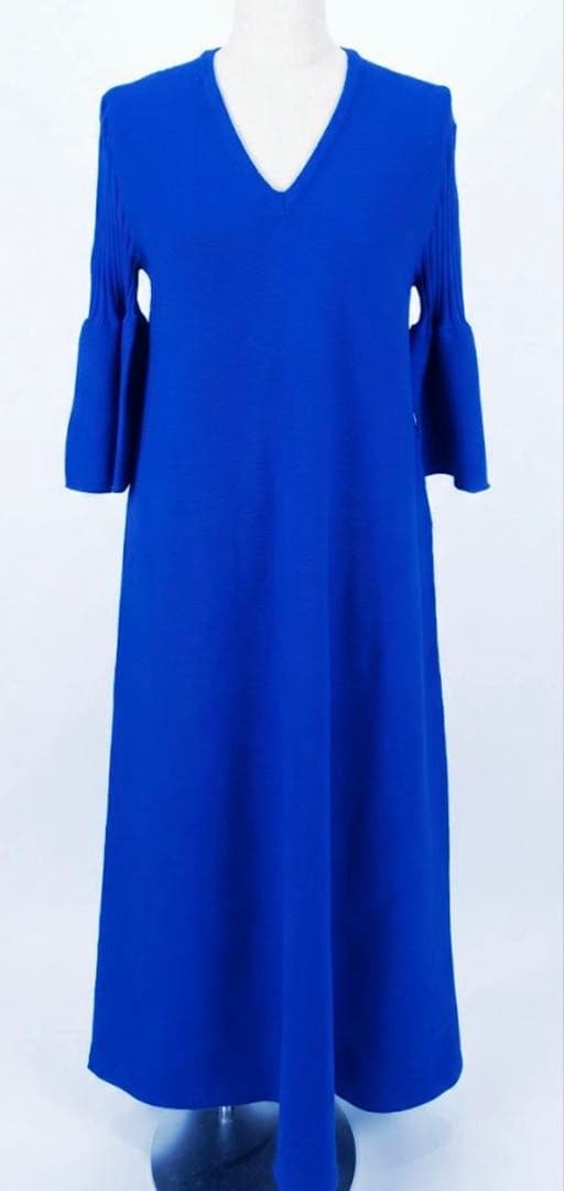 CFCL フレアスリーブ ニットワンピース 青