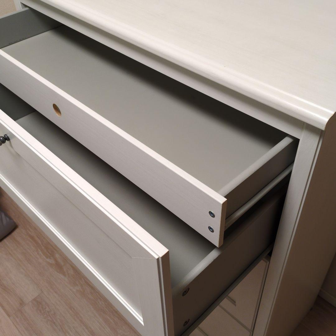 姫　　ホワイト 木製 3段チェスト