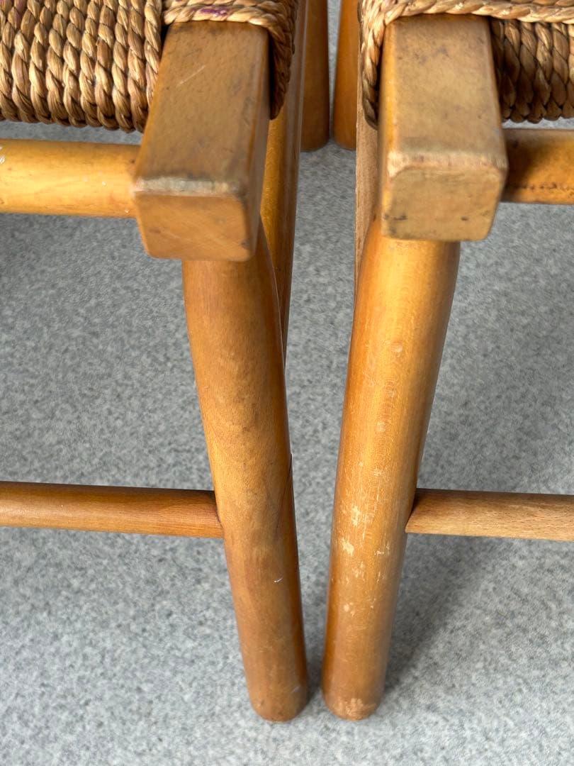 ヴィンテージ　木製スツール　木×ラッシ　編み　椅子　アンティーク　2脚　フット