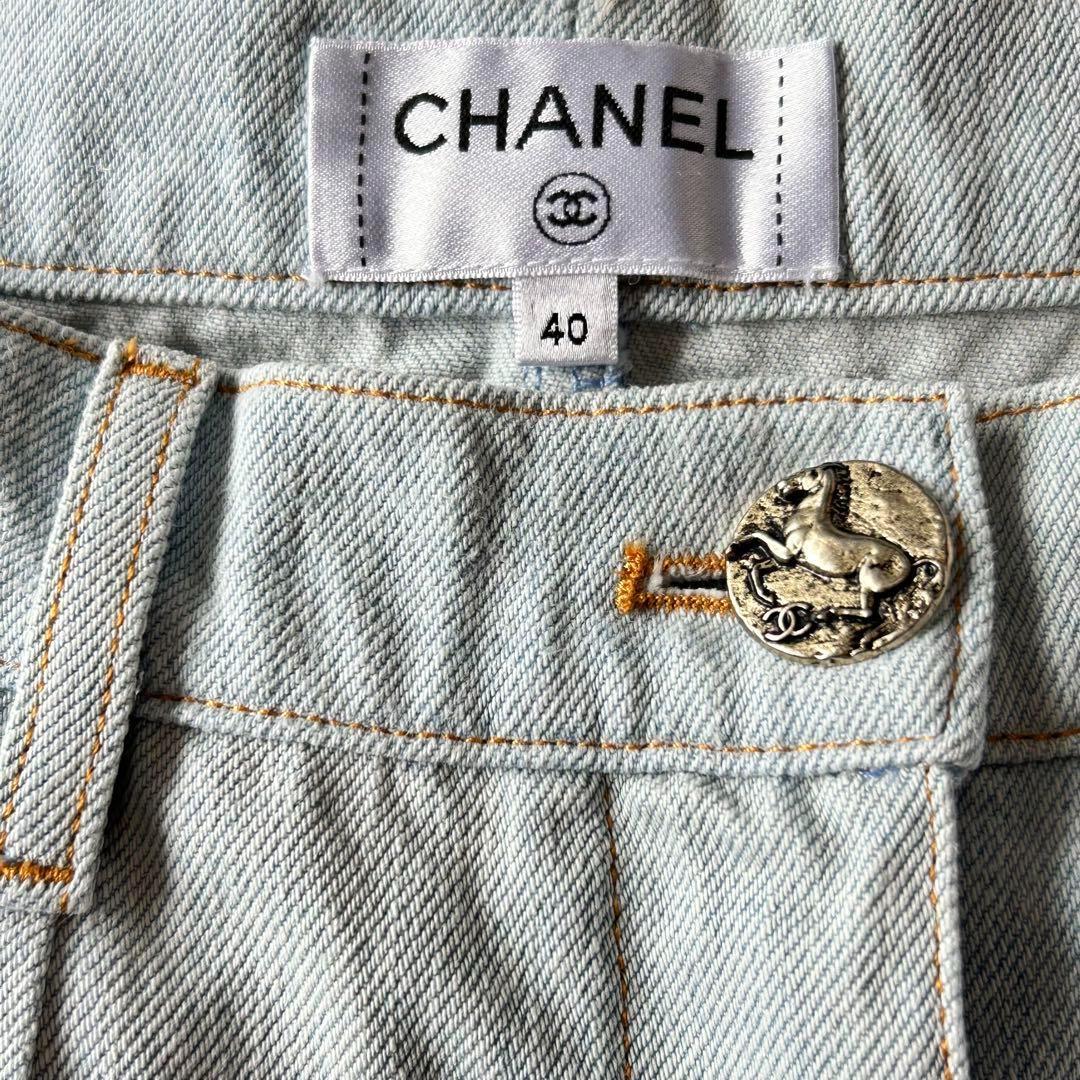シャネル CHANEL 金ボタン デニムショートパンツ ウォッシュブルー 40
