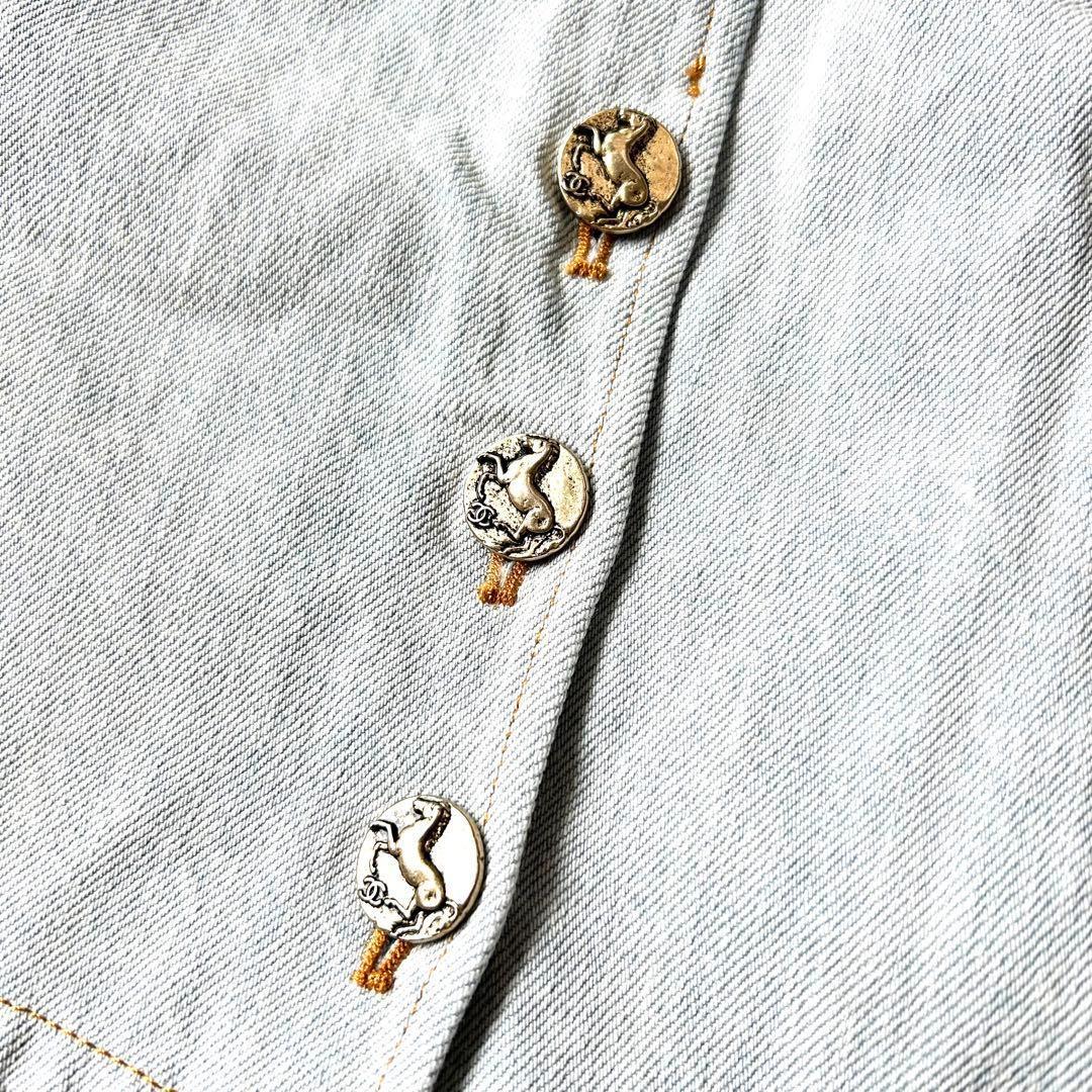 シャネル CHANEL 金ボタン デニムショートパンツ ウォッシュブルー 40