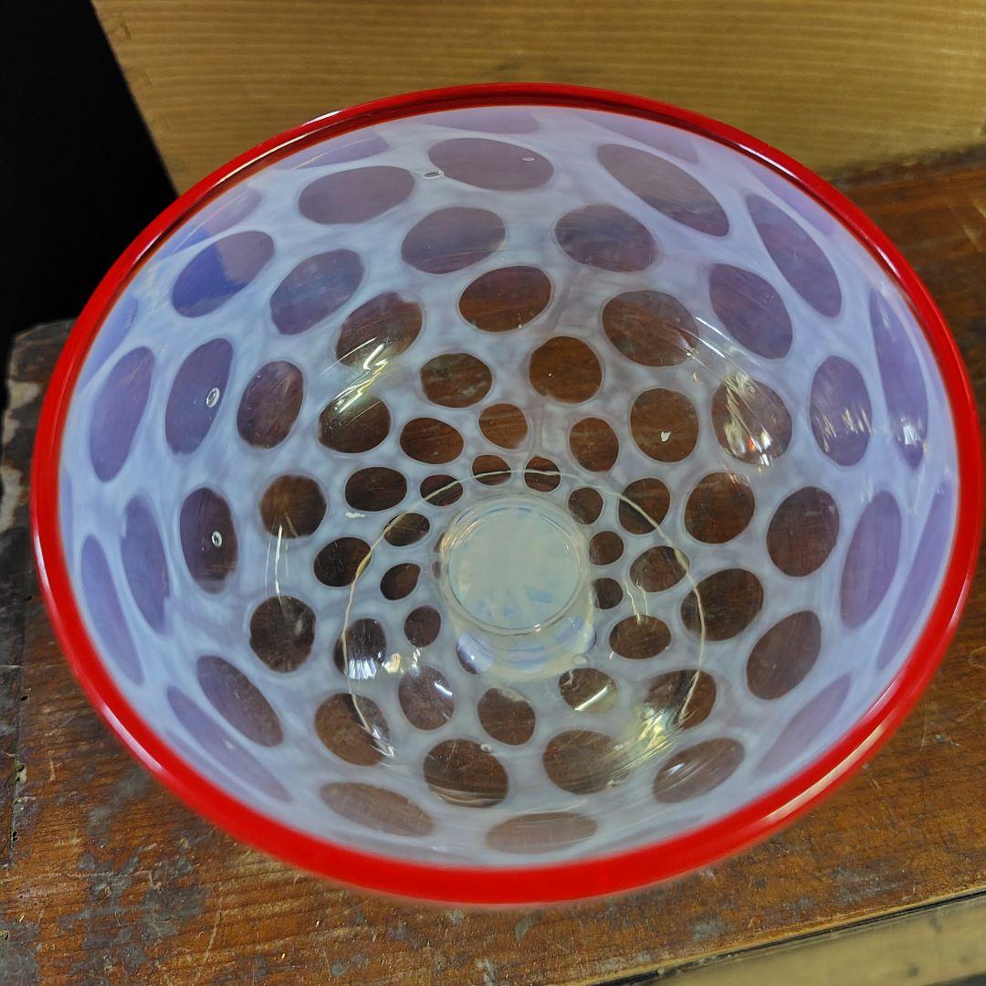 氷コップ 水玉 縁赤 乳白 明治 大正 昭和初期 アンティーク レトロ