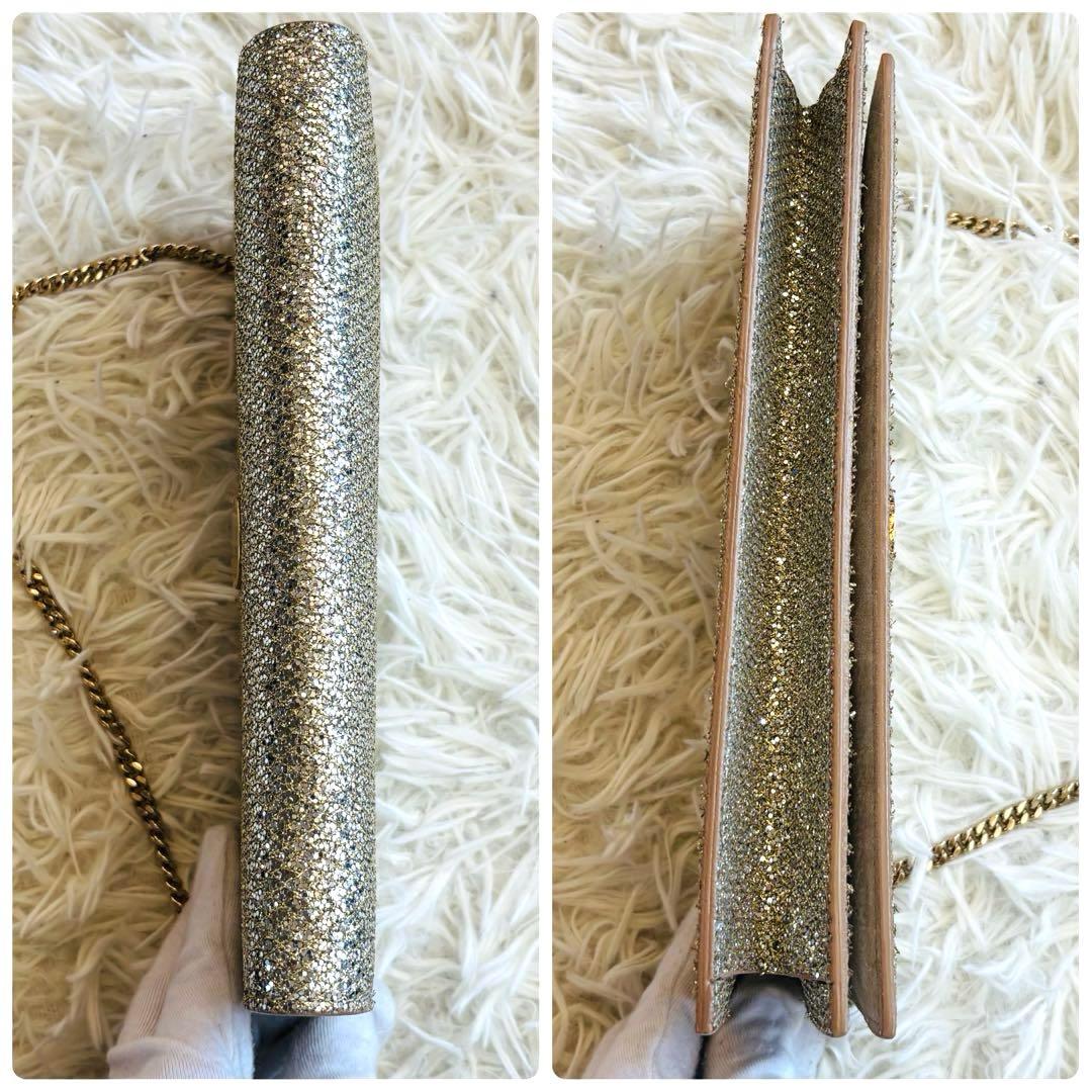 ジミーチュウ パーティバッグ グリッターラメ チェーン ゴールド金具 肩掛け可能