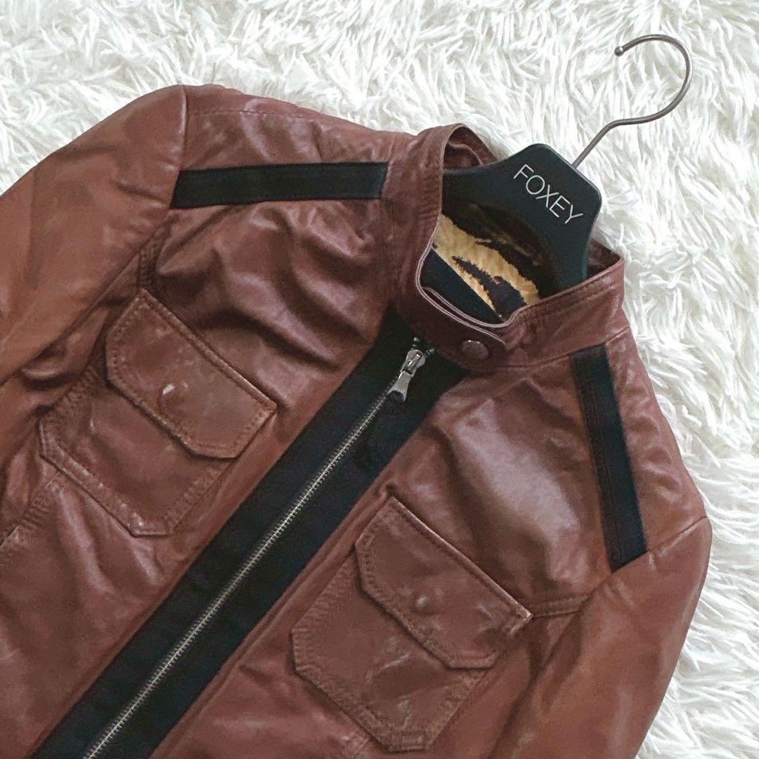 D&G レザージャケット シングルライダース ブラウン レオパード 40