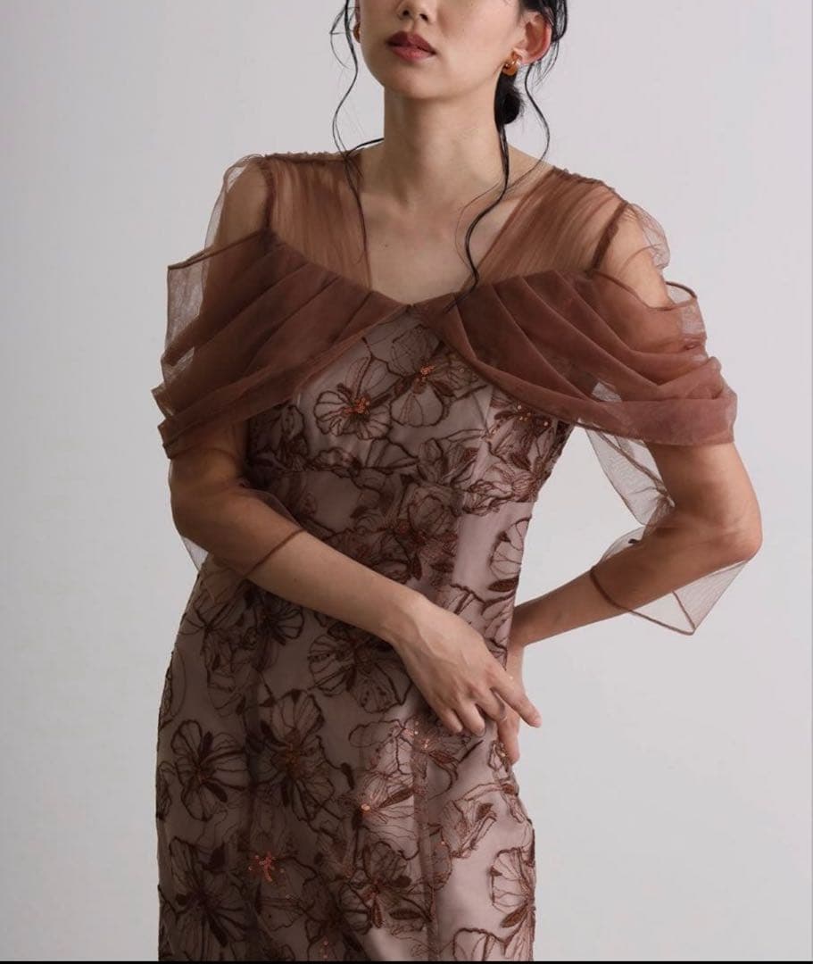 まやatlo 七分袖 オケージョンドレス ブラウン お値引可能