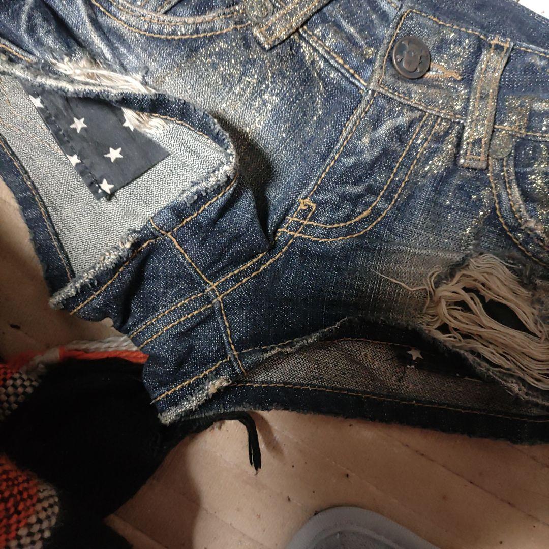 ダメージ加工 星柄 ダークブルーショートパンツ　23インチ