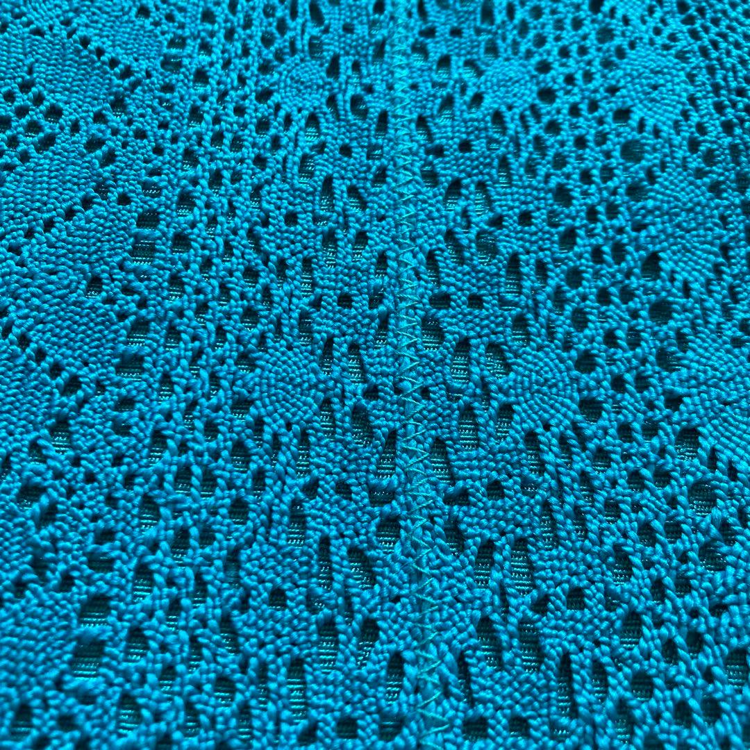 撫松庵　ターコイズブルーのレースが目を引く半幅帯　ポリエステル　中古美品 値下