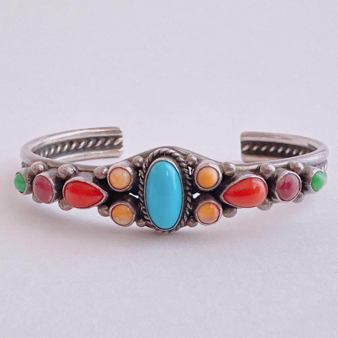 ヴィンテージ　ナバホ　ターコイズ　マルチカラー　バングル 【J879】