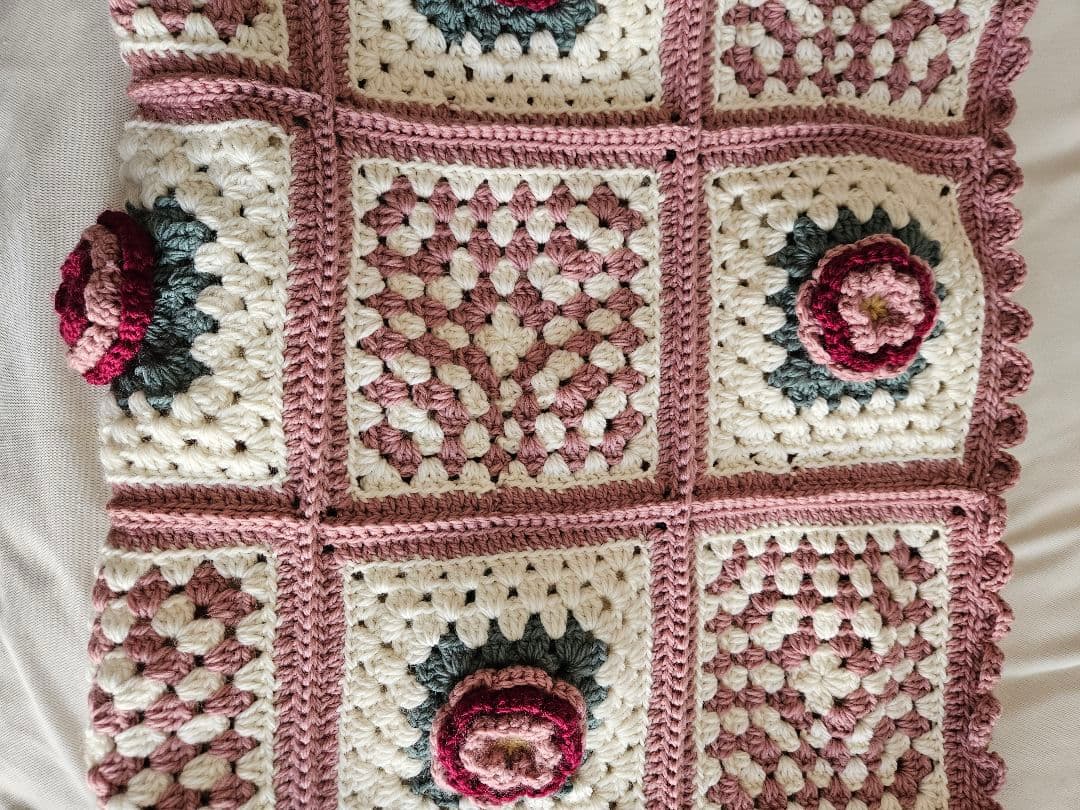 立体お花モチーフ　マルチカバー