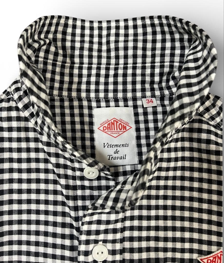 専用です極美品✨DANTONギンガムチェック プルオーバーシャツ 丸襟 長袖34