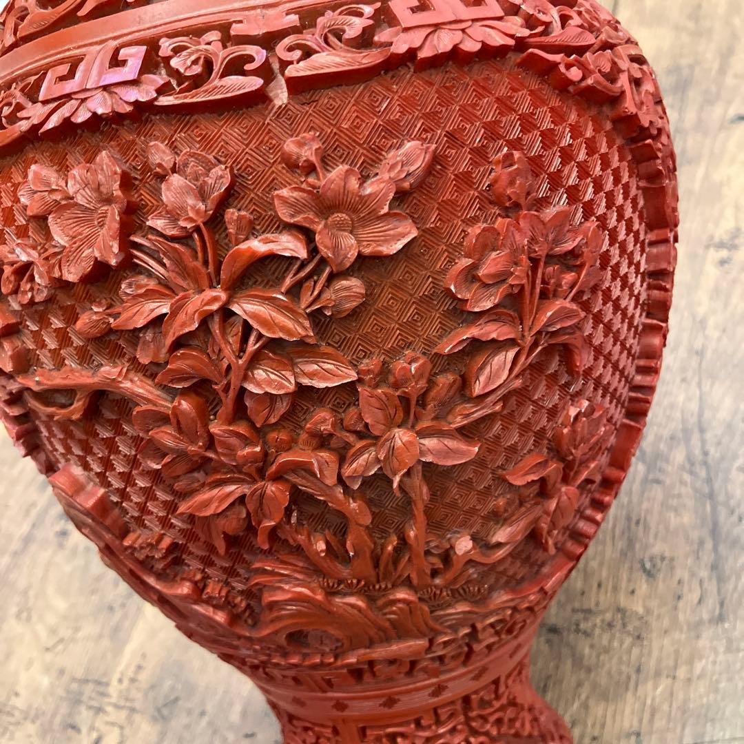 中国古美術 骨董品 堆朱 花瓶 壺 花入れ 花立て 花生け 花器 フラワーベース