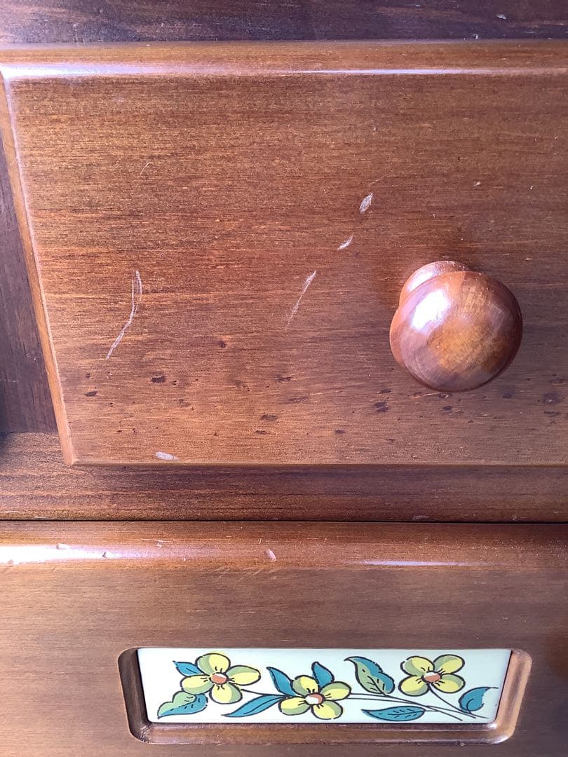 4段洋服タンス 木製チェスト スペイン風 バレンシアうタイル調 カントリー調