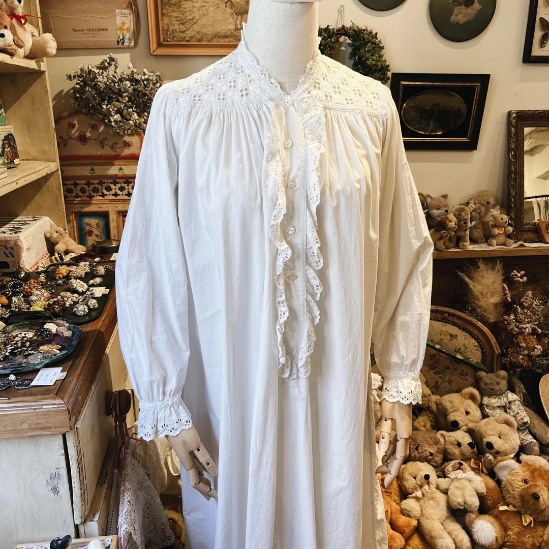 アンティーク　ホワイト　コットン　ワンピース　ドレス　ヨーロッパ　ヴィンテージ