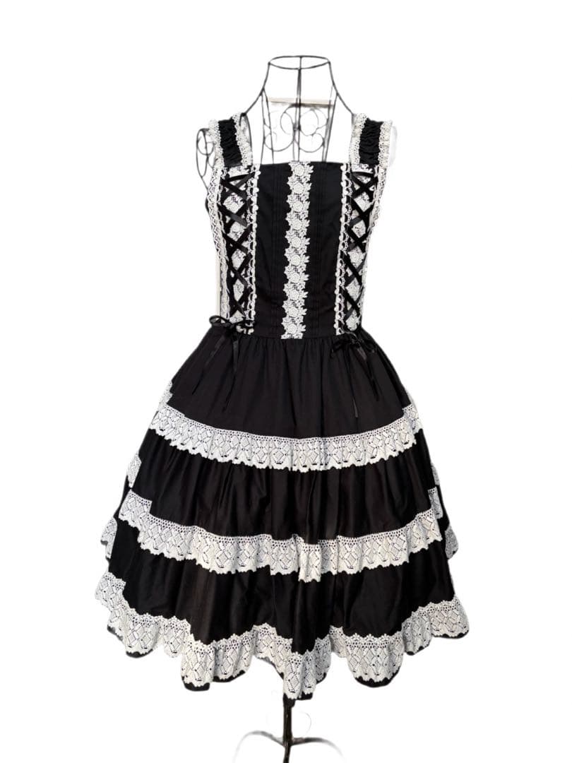 【ほぼ未使用】BABY ミルフィーユジャンパースカート 黒×オフ白