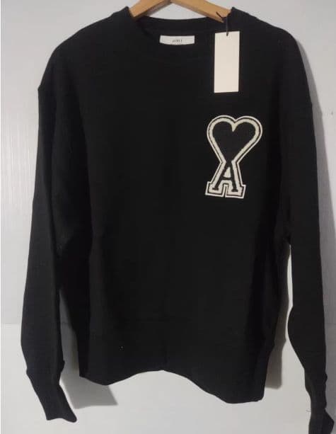 Ami Paris 黒 ハート クルーネックトレーナー M2