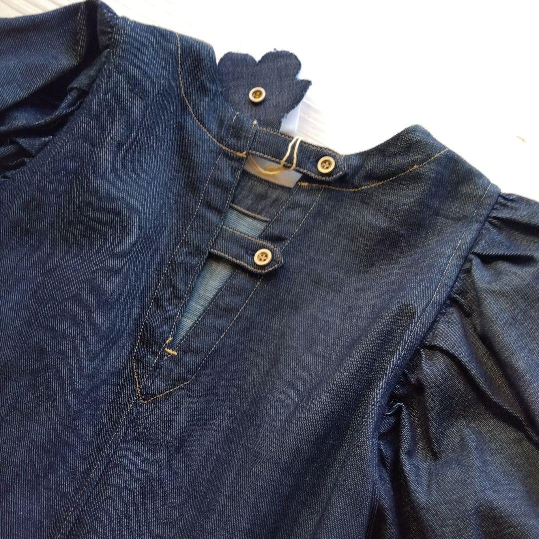 45R ★プチデニムのパフブリッジワンピース　インディゴ濃