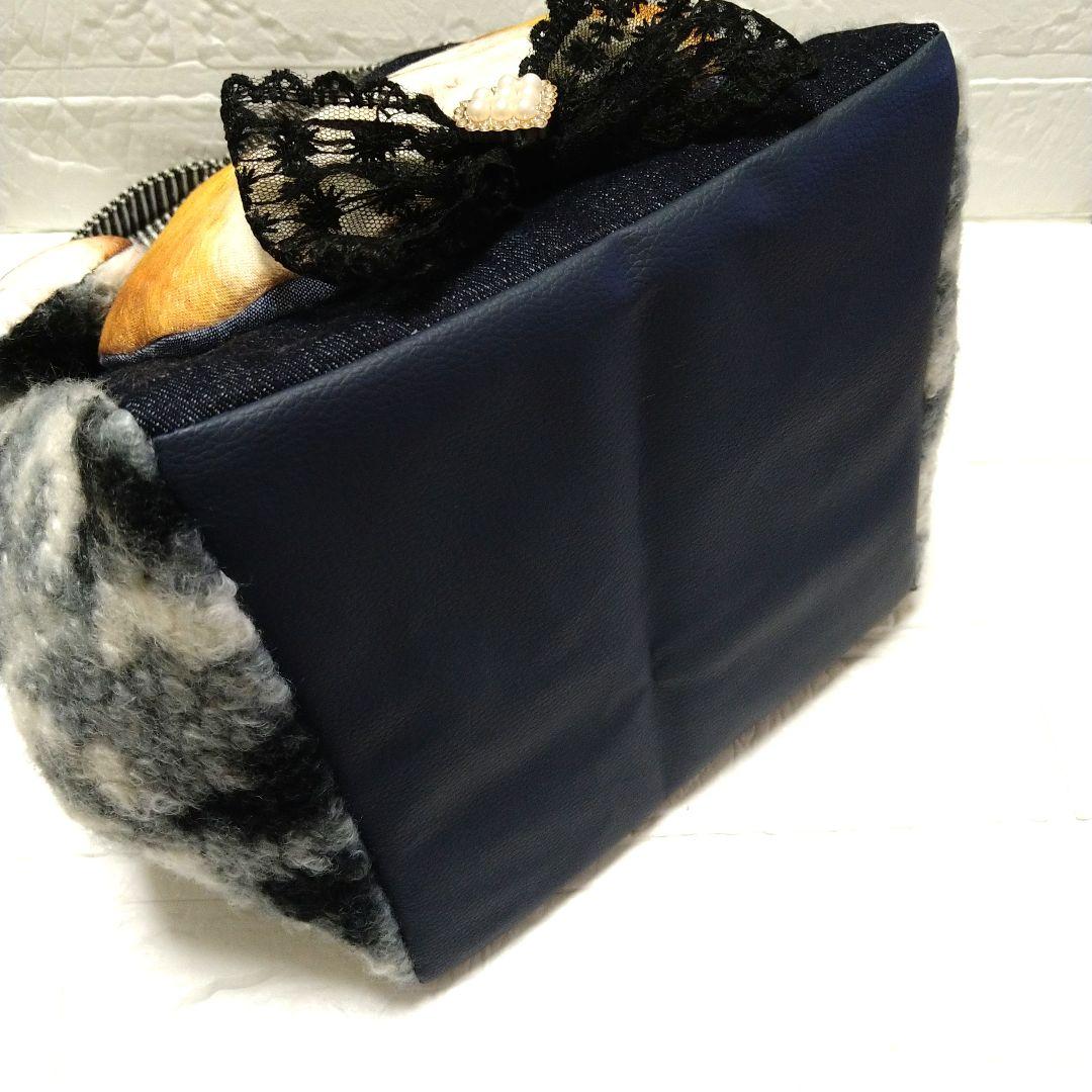 お*ん様 コヤンイサムチョン☆スクエアトートバッグ　デニム＆もこもこボア　ふてに