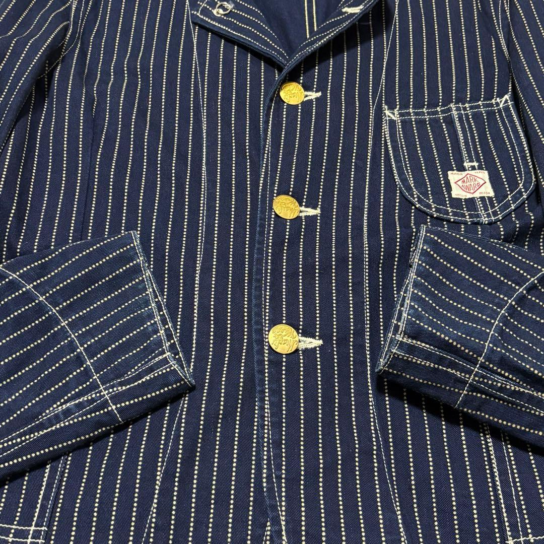 MARKAWARE ネイビー ストライプ カバーオール 金ボタン