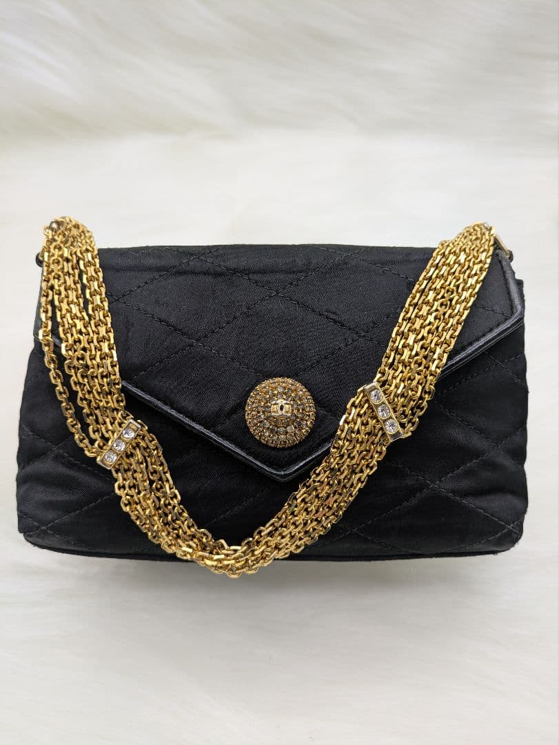 CHANEL 希少 サテン ミニマトラッセ 6連チェーン ラインストーン