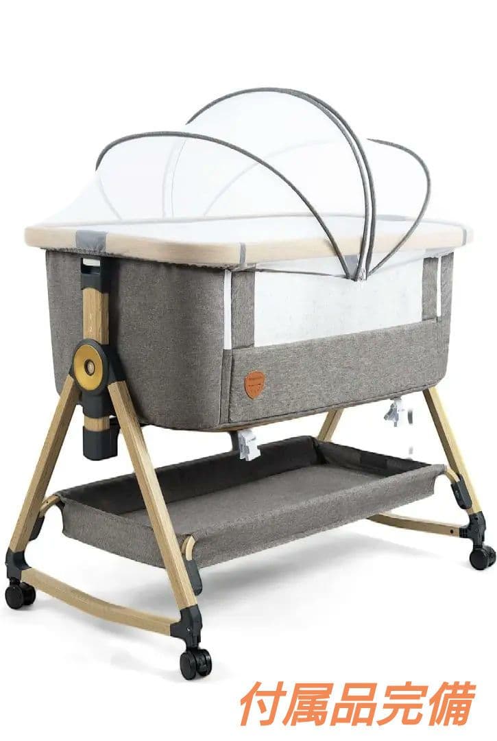 【最終値下げ】HZDMJ キャスター付 ベビーベッド 折りたたみ グレー