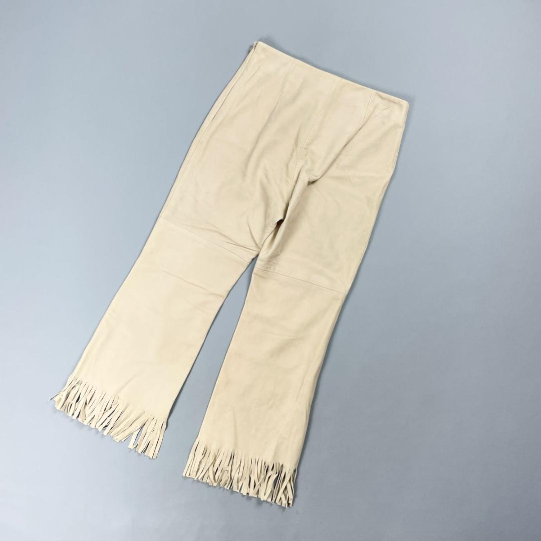 下げ札付 マディソンブルー フリンジシープレザーパンツ ベージュ M*JD116