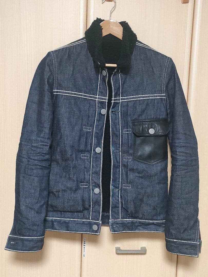 美品 DELAYbyWin＆Sons デニムボア ジャケット レザー切替 2 M