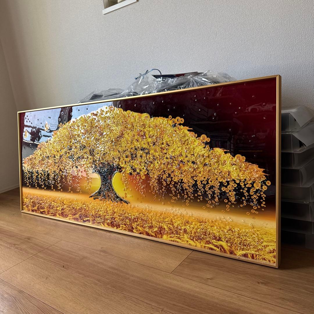 水晶絵　アートパネル　金のなる木　金運　アート