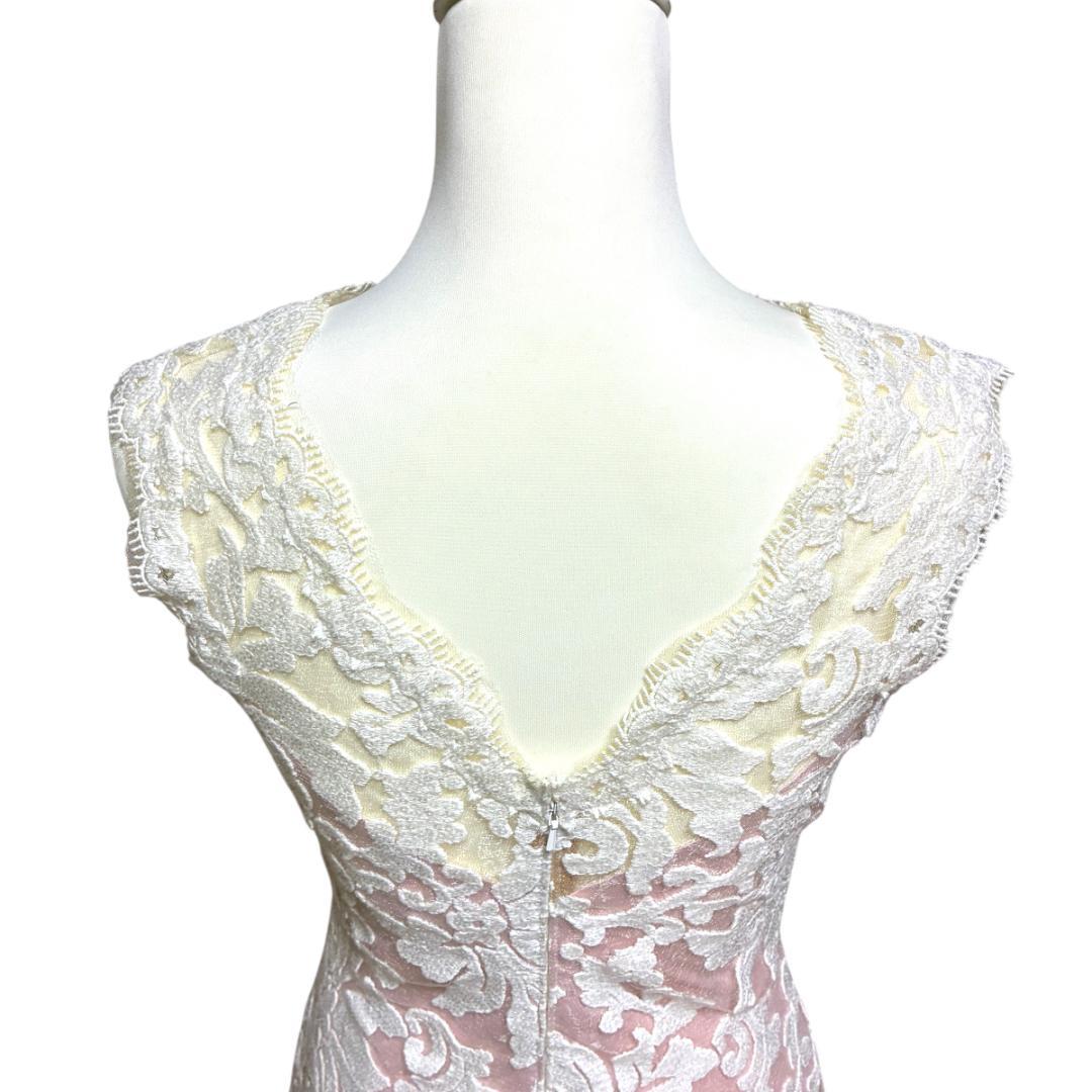 【タダシショージ】ロングワンピース マキシドレス　刺繍 スパンコール　白/ピンク