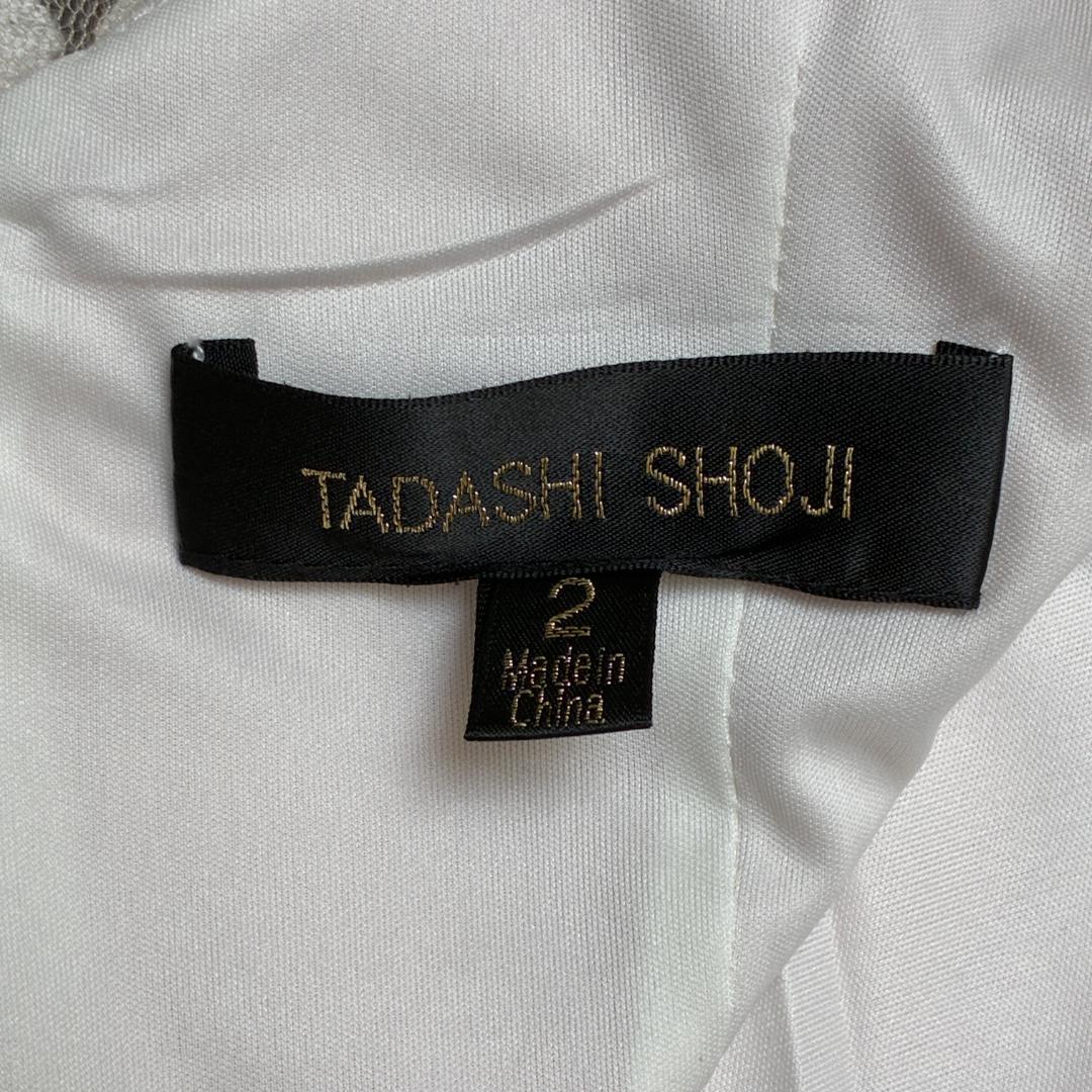 【タダシショージ】ロングワンピース マキシドレス　刺繍 スパンコール　白/ピンク