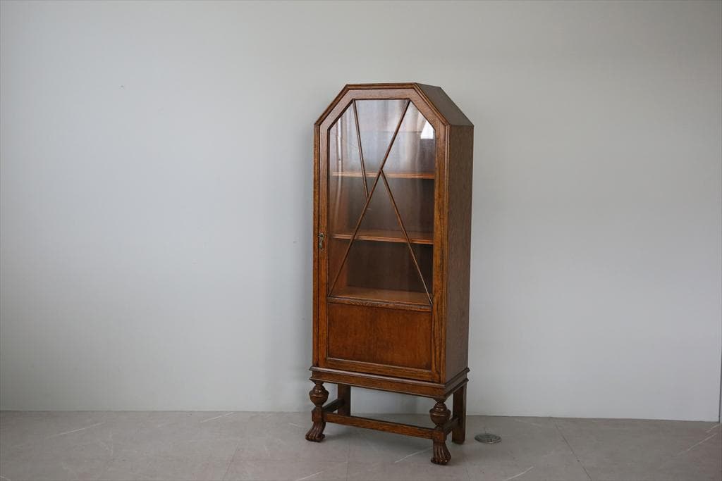 英国アンティークアールデコ様式キャビネット/木製本棚/食器棚/飾り棚91-134