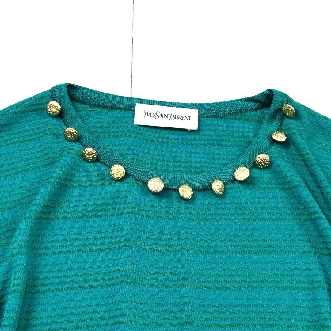 美品 サンローラン 金ボタン ゴールド ストレッチ ワンピース グリーン