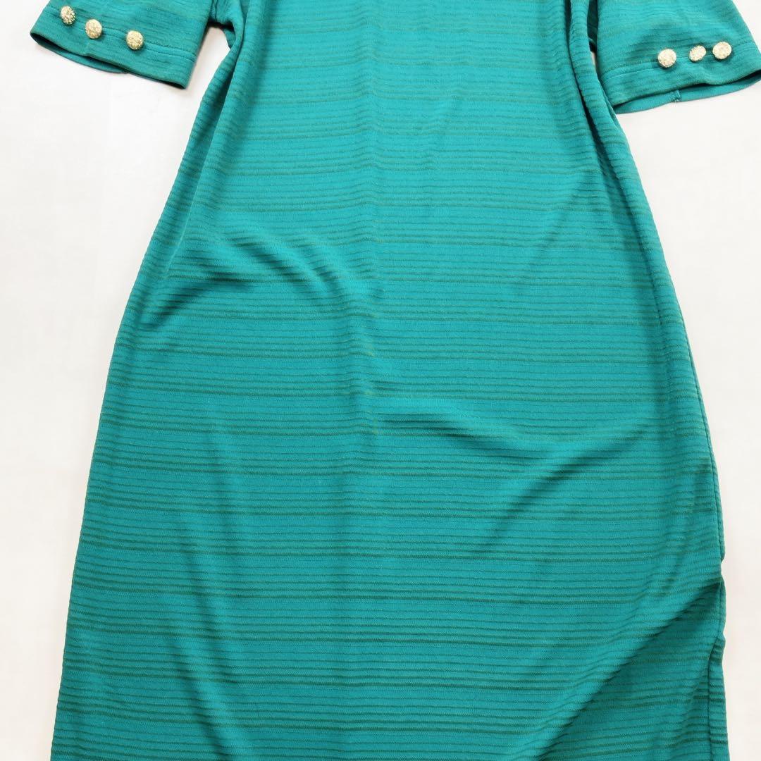 美品 サンローラン 金ボタン ゴールド ストレッチ ワンピース グリーン