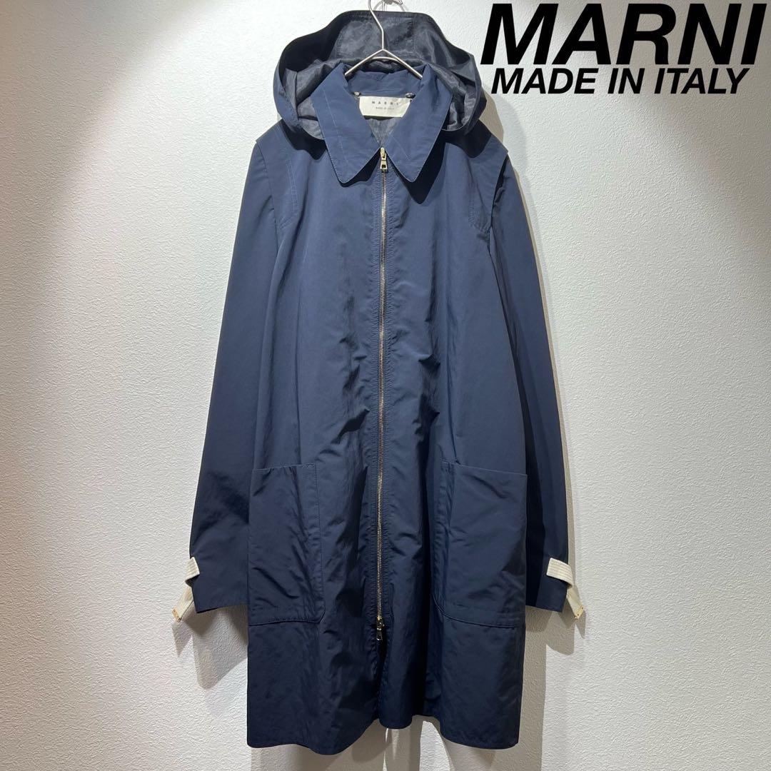 希少 マルニ 上質 コットン混フード付コート ジップ ポリエステル レーヨン