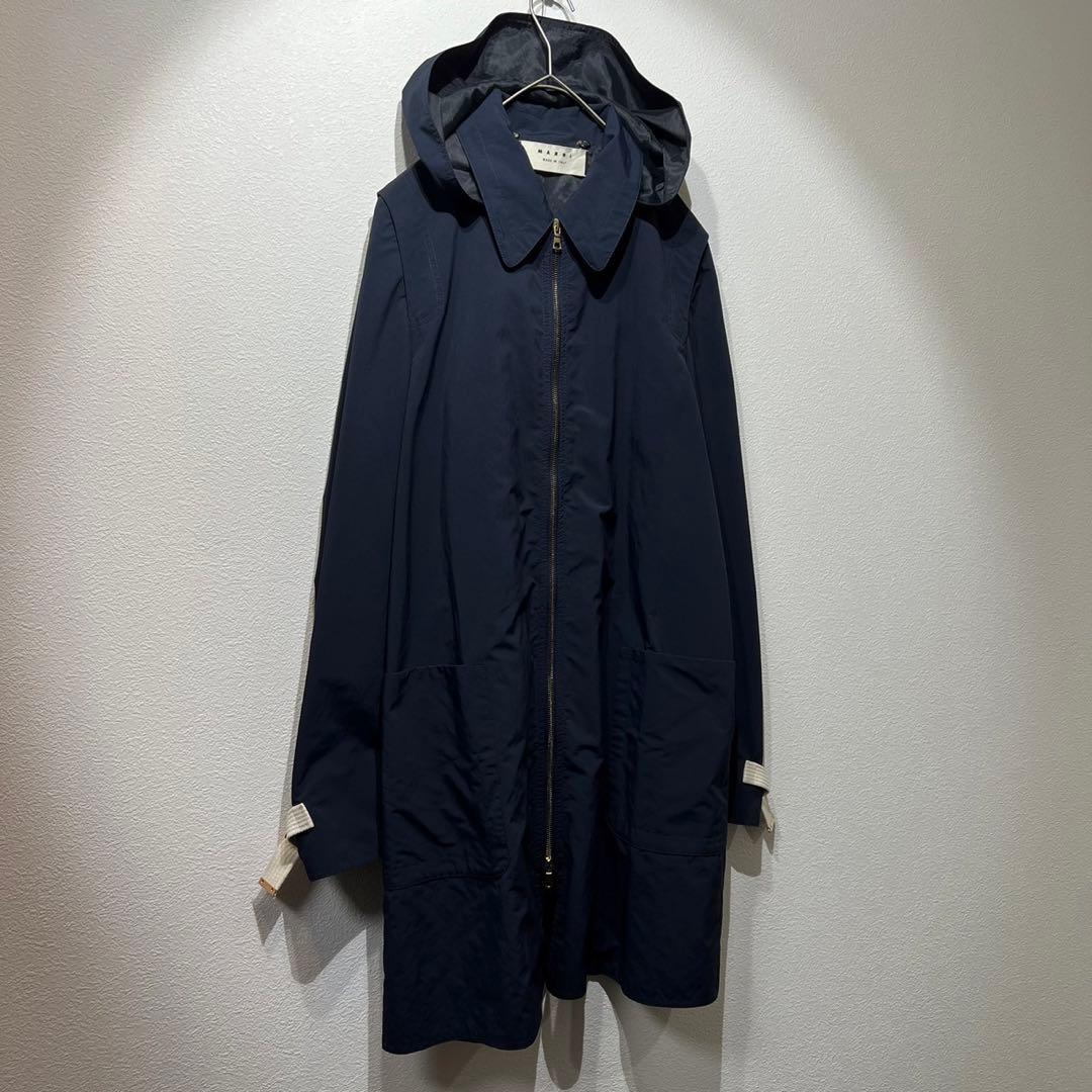 希少 マルニ 上質 コットン混フード付コート ジップ ポリエステル レーヨン